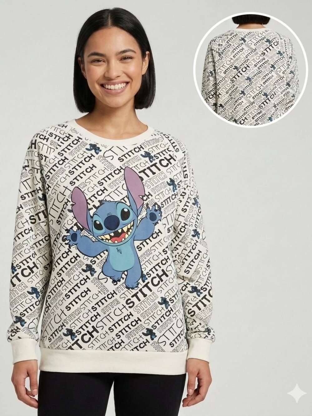 Disney Stitch Women’s Graphic Cotton Pullover Crewneck Sweatshirt Long Sleeve S